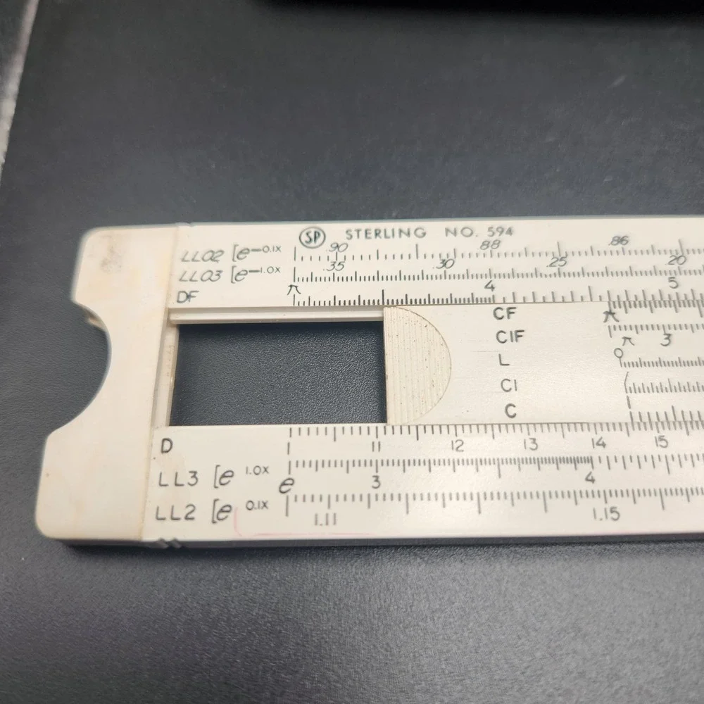 Vintage 1965 Sterling No. 594 Decimal Trig Multi-Log Slide Rule w/ Case USA
